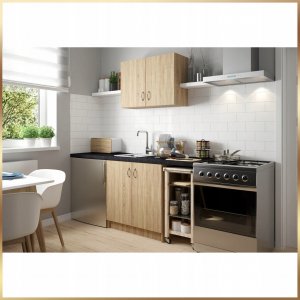 Stamar Szafka Kuchenna Dąb Sonoma 80 Zlew 2 Komory Bateria Czarna Elastyczna Syfon 12