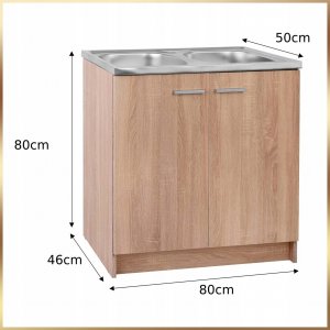 Stamar Szafka Kuchenna Dąb Sonoma 80 Zlew 2 Komory Bateria Czarna Elastyczna Syfon 13