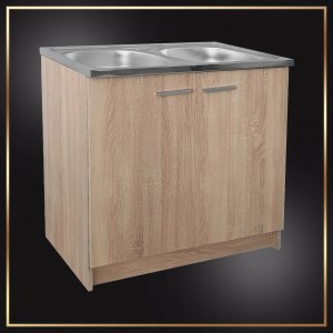 Stamar Szafka Kuchenna Dąb Sonoma 80 Zlew 2 Komory Bateria Czarna Elastyczna Syfon 2