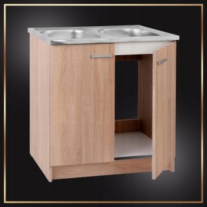 Stamar Szafka Kuchenna Dąb Sonoma 80 Zlew 2 Komory Bateria Czarna Elastyczna Syfon 3