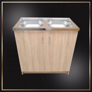 Stamar Szafka Kuchenna Dąb Sonoma 80 Zlew 2 Komory Bateria Czarna Elastyczna Syfon 4