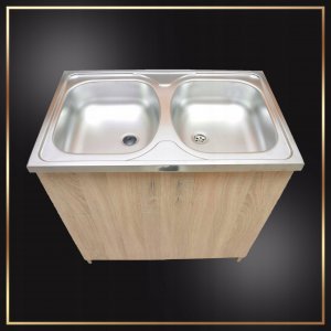 Stamar Szafka Kuchenna Dąb Sonoma 80 Zlew 2 Komory Bateria Czarna Elastyczna Syfon 5