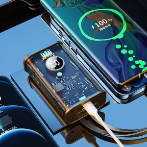 Powerbank Wekome Power bank 10000 mAh Fast Charging z wbudowanym kablem USB-C & Lightning PD 20W + QC 22.5W Czarny 5