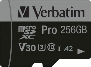Karta Verbatim Karta pamięci Micro SDXC Verbatim Pro U3 256GB (100/90 MB/s) Class 10 U3 V30 + adapter 1