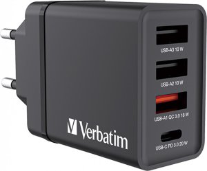 Ładowarka Verbatim Ładowarka sieciowa Verbatim 1xUSB-C PD 20W 1xUSB-A QC 3.0 2xUSB-A 10W UE czarna 2