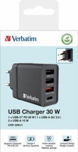 Ładowarka Verbatim Ładowarka sieciowa Verbatim 1xUSB-C PD 20W 1xUSB-A QC 3.0 2xUSB-A 10W UE czarna 7