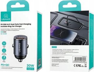 Ładowarka Usams Ładowarka samochodowa 30W 1xUSB+1xUSB-C C38 Fast Charge Stalowa 2