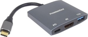 Kabel PremiumCord PremiumCord adaptér USB-C na HDMI, USB3.0, PD, rozlišení 4K a FULL HD 1080p 2