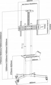Techly Stojak mobilny Techly 37''-70'', 50kg regulowany, 2xpółka 9