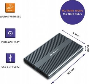 Kieszeń Qoltec Obudowa/kieszeń Qoltec na dysk M.2 SSD | SATA | NVMe | USB-C | DUAL 2 x 2TB 14