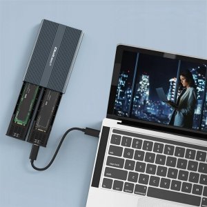 Kieszeń Qoltec Obudowa/kieszeń Qoltec na dysk M.2 SSD | SATA | NVMe | USB-C | DUAL 2 x 2TB 8