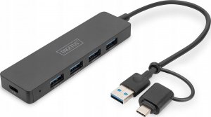 HUB USB Digitus DIGITUS USB 3.0 Hub 4-Port Slimline with USB-C Adapter 5Gbps 0.2m cable 1