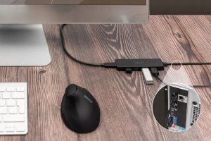HUB USB Digitus Hub USB 3.0/Koncentrator DIGITUS 4-portowy SlimLine USB A + adapter USB-C 1,2m 5Gbps złącze zasilania USB-C 2