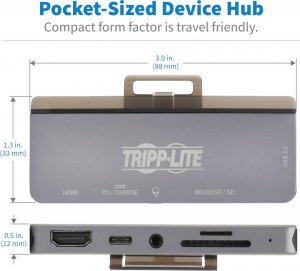 HUB USB Eaton Eaton Tripp Lite USB-C Dock with Removable Clip - For Laptops and Tablets, 4K HDMI, USB-A Hub, 60W PD Charging 7
