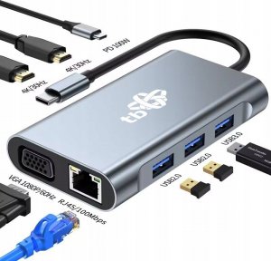 HUB USB TB Print HUB Adapter USB C 8w1 HDMIx2 USB VGA RJ45 PD 2