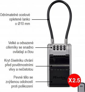 MasterLock Kasetka na klucze z zamkiem szyfrowym i elastycznš szeklš kablowš 2
