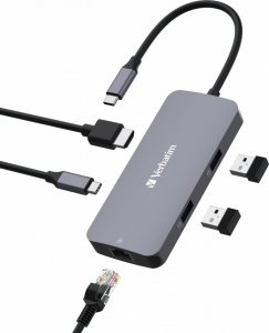 HUB USB Verbatim USB (3.2) hub 5-port, 32150, szara, długość przewodu 15cm, Verbatim, 1x USB C, 2x USB A, 1x HDMI 3