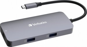 HUB USB Verbatim USB (3.2) hub 5-port, 32150, szara, długość przewodu 15cm, Verbatim, 1x USB C, 2x USB A, 1x HDMI 4