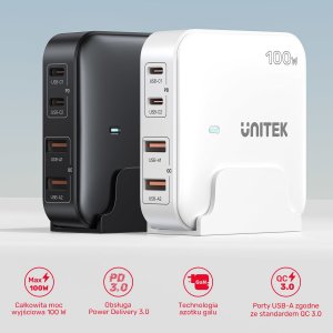 Ładowarka Unitek P1229A 2x USB-A 2x USB-C 5 A (P1229AWH01-EU) 2
