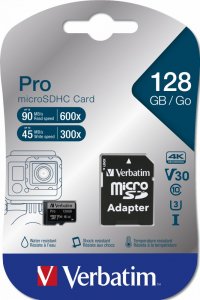 Karta Verbatim Verbatim Karta pamięci Pro MicroSD, 128GB, micro SDXC, 47044, UHS 3 (U3), z adapterm 1