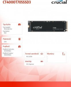 Dysk SSD Crucial T705 4TB M.2 2280 PCI-E x4 Gen5 NVMe (CT4000T705SSD3) 2