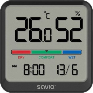 Savio Czujnik temperatury i wilgotności SAVIO CT-01/B, ekran LCD, do użytku wewnętrznego, zegar, data 1