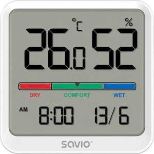 Savio Czujnik temperatury i wilgotności SAVIO CT-01/W, ekran LCD, do użytku wewnętrznego, zegar, data 1