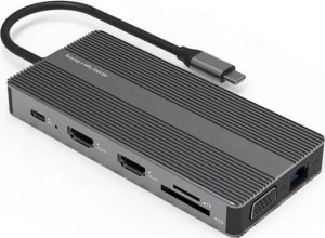 Adapter USB Extra Digital Adapteris USB Type-C - 2x HDMI, VGA, LAN, 3x USB Type-A, SD, TF, USB Type-C PD100W, Aux 1