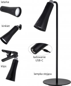 Activejet Lampka wielofunkc LED Activejet AJE-IDA 4in1 czarna 13