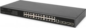 Switch Digitus Digitus Przełącznik sieciowy, 24 porty 10/100/1000 + 4SFP+ UPLINK, do 19-calowych szaf serwerowych, funkcjonalność L2+ 1