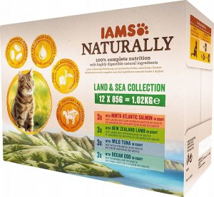 IAMS IAMS Naturally Adult zestaw smaków morskch i mięsnych 12x85g kot 1