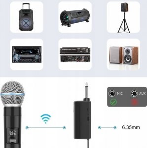 Mikrofon Puluz 2x Bezprzewodowy Mikrofon Studyjny Dynamiczny 30m UHF + Odbiornik na 6,35mm i 3,5mm / PU644B 7