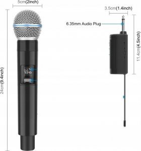 Mikrofon Puluz 2x Bezprzewodowy Mikrofon Studyjny Dynamiczny 30m UHF + Odbiornik na 6,35mm i 3,5mm / PU644B 8