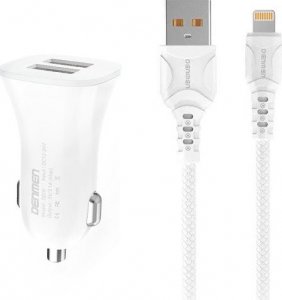 Ładowarka Vega ŁADOWARKA SAMOCHODOWA 3A + KABEL IPHONE BIAŁA DENMEN 3100mA DUAL FAST CHARGING 2XUSB DZ06L 15W> 2