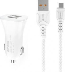Ładowarka Vega ŁADOWARKA SAMOCHODOWA 3A + KABEL TYP-C BIAŁA DENMEN 3100mA DUAL FAST CHARGING 2XUSB DZ06T 15W> 2