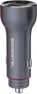 Ładowarka Somostel ŁADOWARKA SAMOCHODOWA 5A SREBRNY MIERNIK + KABEL TYP-C SOMOSTEL 30W 2XUSB DUAL SMS-A89 QUICK CHARGE QC 3.0 ALUMINIUM 4
