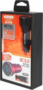 Ładowarka Somostel ŁADOWARKA SAMOCHODOWA 5A SREBRNY MIERNIK + KABEL TYP-C SOMOSTEL 30W 2XUSB DUAL SMS-A89 QUICK CHARGE QC 3.0 ALUMINIUM 7