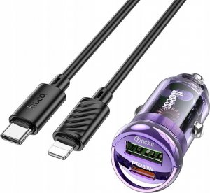 Ładowarka Hoco HOCO ładowarka samochodowa USB A + Typ C + kabel Typ C do Lightning PD QC3.0 3A 30W Z53A fioletowa 1