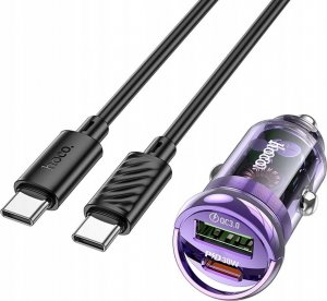 Ładowarka Hoco HOCO ładowarka samochodowa USB A + Typ C + kabel Typ C do Typ C PD QC3.0 3A 30W Z53A fioletowa 1