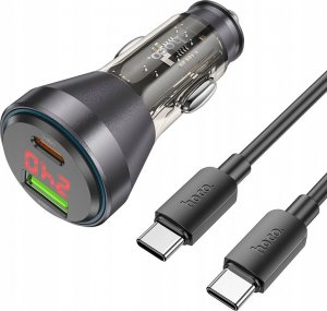 Ładowarka Hoco HOCO ładowarka samochodowa USB A + Typ C z wyświetlaczem + kabel Typ C do Typ C PD QC3.0 3A 48W NZ12B transparentna czarna 1