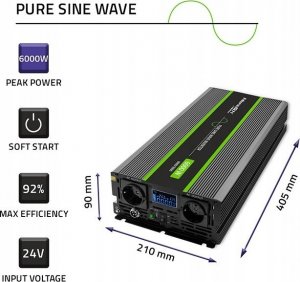 Przetwornica Qoltec Przetwornica napięcia Qoltec Monolith | 3000W | 6000W | 24V na 230V | Czysty Sinus | LCD 9