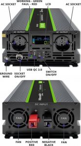 Przetwornica Qoltec Przetwornica napięcia Qoltec Monolith | 3000W | 6000W | 24V na 230V | Czysty Sinus | LCD 10