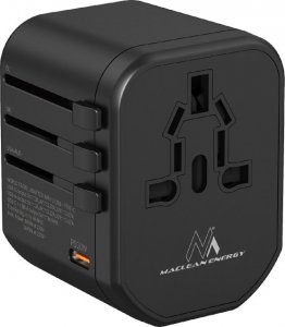 Maclean Adapter podróżny Maclean MCE238N zasilacz USB, 2xUSB 2,4A + USB-C PD 20W, Bezpiecznik 8A, Quick and Fast Charge, 200 krajów świata 1