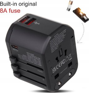 Maclean Adapter podróżny Maclean MCE238N zasilacz USB, 2xUSB 2,4A + USB-C PD 20W, Bezpiecznik 8A, Quick and Fast Charge, 200 krajów świata 5