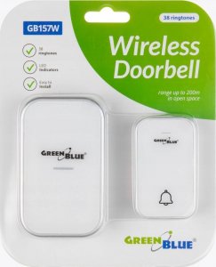 GreenBlue Dzwonek bezprzewodowy bezbateryjny kinetyczny , 38 melodii, biały, zasięg do 200m, IP44, GB157 W 6