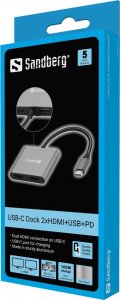 HUB USB Sandberg SANDBERG USB-C Dock 2xHDMI+USB+PD 14