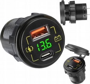 Ładowarka Blow Ładowarka samochodowa montażowa USB+USB-C M18A woltomierz 2