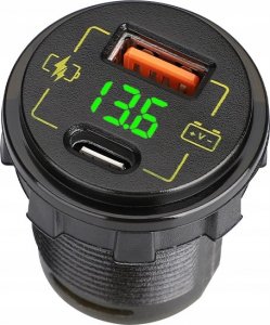 Ładowarka Blow Ładowarka samochodowa montażowa USB+USB-C M18A woltomierz 3