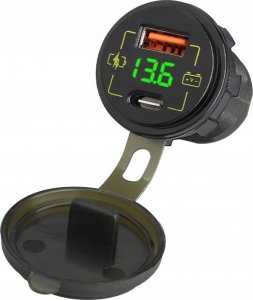 Ładowarka Blow Ładowarka samochodowa montażowa USB+USB-C M18A woltomierz 5