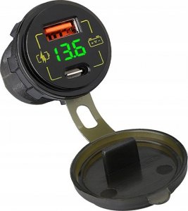 Ładowarka Blow Ładowarka samochodowa montażowa USB+USB-C M18A woltomierz 7